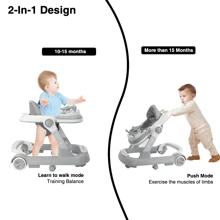 UBRAVOO Foldable Activity Walker, Toddler Baby Push Walker With Removable Feeding Tray And Music Tray(Without Battery), 2 In 1 Baby Walker For 6-18 Months Boys And Girls - 灰色 - 查看 2