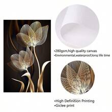 3入組無框黑色和金色花朵牆藝術畫布油畫,現代抽象海報,家居裝飾,不含相框