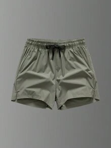 男友风男士 3 条装纯色松紧带速干冰丝运动短裤带防水拉链口袋 - 軍綠色 - 查看 4