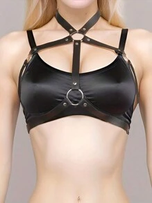 1pc Women's Black Leather Strap Harness For Sensual & Restrictive Wear - Black - View 2