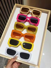 6pcs/1pc Women's Square Shaped Fashionable Various Styles & Colors Cute, Fashionable, Street-Style, High-End, Personalized Summer Dopamine Y2k Eyeglasses Set Suitable For Daily Wear, Vacation, Parties, Outdoor Activities - Female Accessory Beach Accessories For Women Glasses Shades For Summer Beach Vacation,Outdoor,Travel