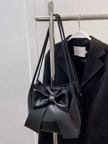 1 件带蝴蝶结装饰的纯色单肩包，适合女孩和女士购物、约会、工作，时尚女士蝴蝶结钱包