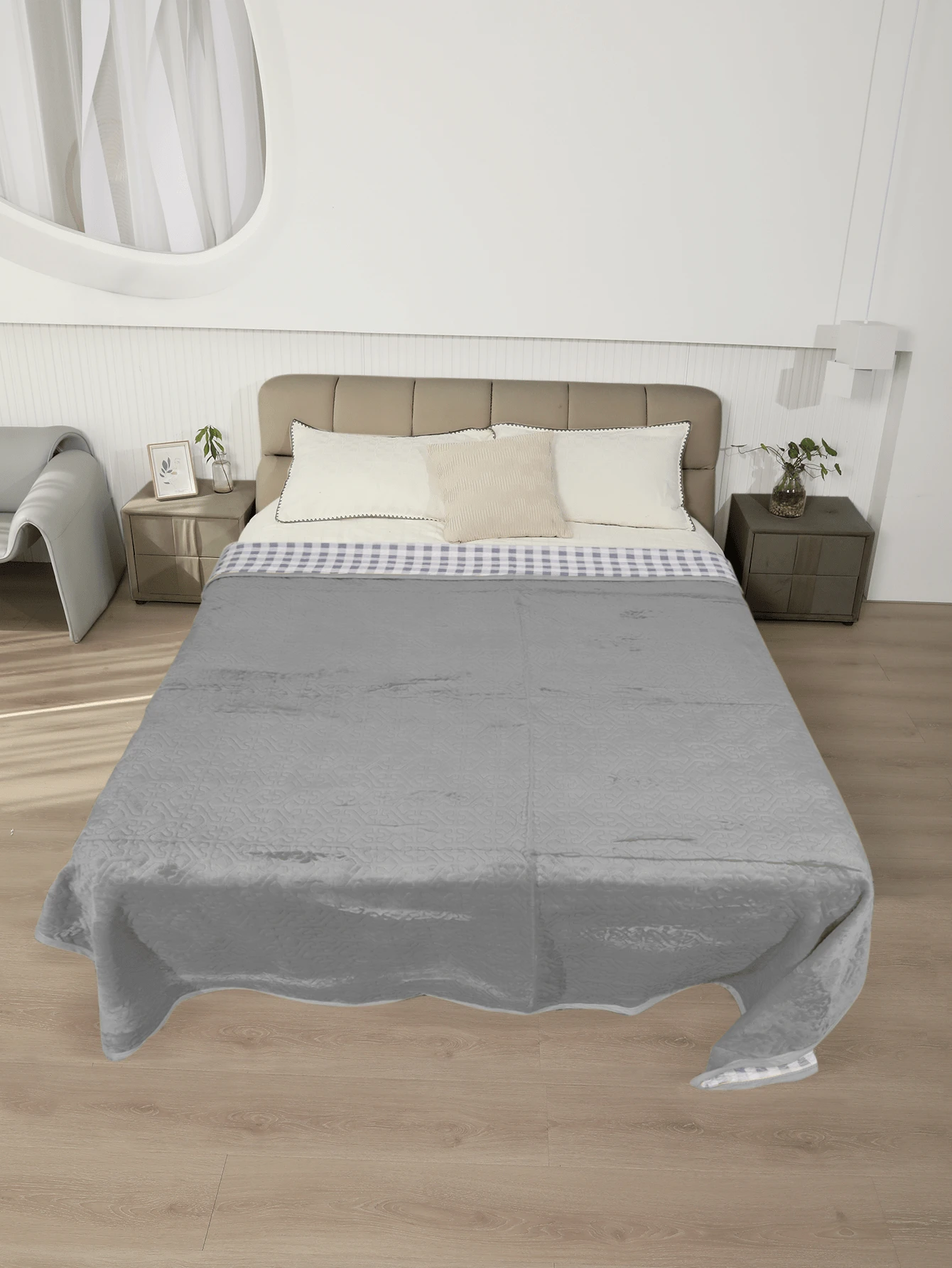 Double Bedspread Quilt With Brief, Straight Edge 2.00x2.30 - Light Grey - View 1