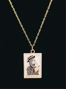 1pc Punk Star, Sun, Moon Drip Oil Square Pendant Necklace Stainless Steel Chain, Unisex