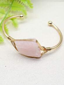 1入自然療癒石頭金色合金鍍銅電線包覆的自然石手鐲寶石手鐲脈輪能量女士手鐲珠寶飾品