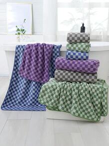 1 Miếng Lông cừu san hô Dệt Kiểm tra Mô hình Dày Hấp thụ Khăn tắm ( có thể sử dụng Như Khăn mặt Hoặc Khăn tắm ) Với Treo Vòng Đối với Nhà  Phòng tắm - Màu tím - Xem 6