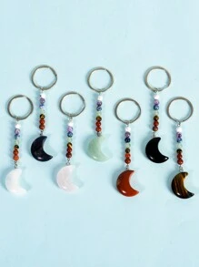 1 Miếng Tinh thể tự nhiên Mặt trăng Chạm khắc Với Bảy Chữa bệnh Móc chìa khóa , Thích hợp Đối với Hằng ngày Mang - móc khóa - Xem 4