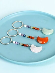 1 Miếng Tinh thể tự nhiên Mặt trăng Chạm khắc Với Bảy Chữa bệnh Móc chìa khóa , Thích hợp Đối với Hằng ngày Mang - móc khóa - Xem 2