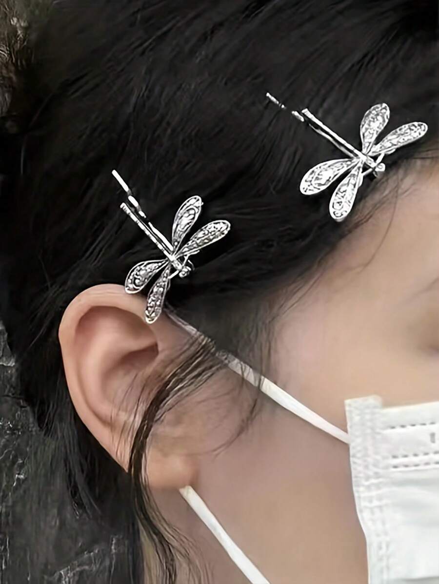 Presilha de cabelo Real em Formato de Libélula com Pino Bobby, Pino Doce para Cabelo Lateral e Tranças, Acessórios para cabelo de mulheres e garotas, Clips de cabelo estilo vintage de metal, acessórios para cabelo de fada pastoral - Multicolorido - Visão 1