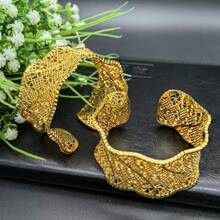 1 Peça Bracelete Dourado Cobre Xadrez da Moda Feminina, Presente de Jóias para Casamento, Festa, Dia dos Namorados, Dia das Mães, Estilo Médio Oriente, Dubai, África - Ouro amarelo - Visão 2