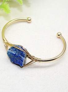 1入自然療癒石頭金色合金鍍銅電線包覆的自然石手鐲寶石手鐲脈輪能量女士手鐲珠寶飾品