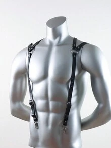 1pc Men's Black Pu Leather Suspender Belt With Hook And Loop Elastic Triangle Back Strap Design Clothing Accessory - Black - View 6