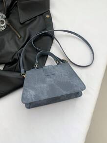 時尚休閒pu皮手提袋,配帶扣鎖裝置和簡約設計 - 藍色 - 查看 9