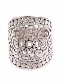 Vintage Wide Band Ring Carved Flower On The Surface Suitable For Men And Women Match Daily Outfits Just Pick A Appropriate Size