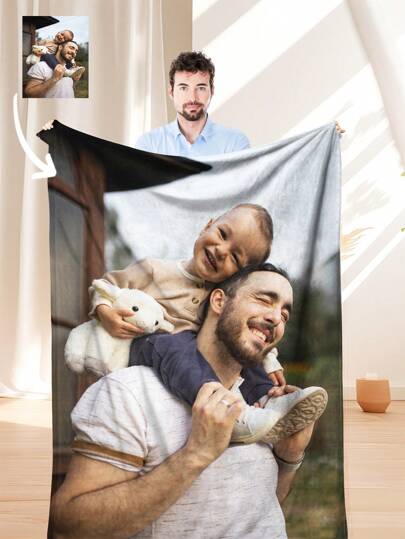 1pc Personalized Photo Blanket Customized With Family, Pet Or Couple Photo, Perfect Gift For Mother's Day Or Father's Day To Mom/Dad, Cozy, Warm, Soft, Comfortable Custom, Unique, Personalized Ideal Gifts For Him Her, Boyfriend, Girlfriend, Dad, Mom, Family, Friends, Pets For Anniversaries, For Valentine's Day, For Mother's Day, For Birthdays, For Children's Day, For Father's Day