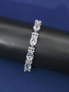 2023 Mới 4-cái Bộ Trắng Lập phương Đơn giản Vintage Của phụ nữ Hôn ước Lễ cưới Dây chuyền Vòng tay Nhẫn Bộ bông tai - nền trắng - Xem 5