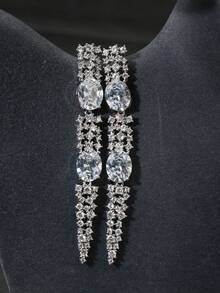 2023 Mới 4-cái Bộ Trắng Lập phương Đơn giản Vintage Của phụ nữ Hôn ước Lễ cưới Dây chuyền Vòng tay Nhẫn Bộ bông tai - nền trắng - Xem 3