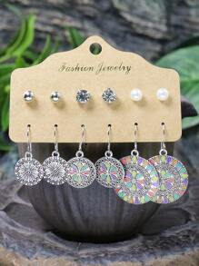 TopHanqi 36 Pairs Of Bohemian Vacation Vintage Silver Plated Series Circular Flower, Tree Of Life, Animal, Leaf, Geometric Shape, Etc. Alloy Earrings With Turquoise, White Rhinestone, Faux Pearls, Heart & Circle Shaped Beaded Stud Earrings, Minimalist, Chic, And Personalized Fashion Accessories For Women, Suitable For Daily Life, Work, Travel And Street Photography, Four Seasons Can Wear Valentines,Mom,Mother,Mother's Day,Gift