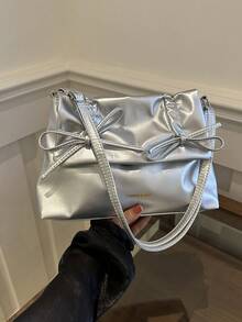 Nơ Ballet Phong cách Nách Cái túi Đối với phụ nữ , Dung lượng lớn Túi tote Đối với Commute , Vai & Túi đeo chéo , 2024 Hàng mới đến - Bạc - Xem 10