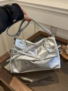 Nơ Ballet Phong cách Nách Cái túi Đối với phụ nữ , Dung lượng lớn Túi tote Đối với Commute , Vai & Túi đeo chéo , 2024 Hàng mới đến - Bạc - Xem 9