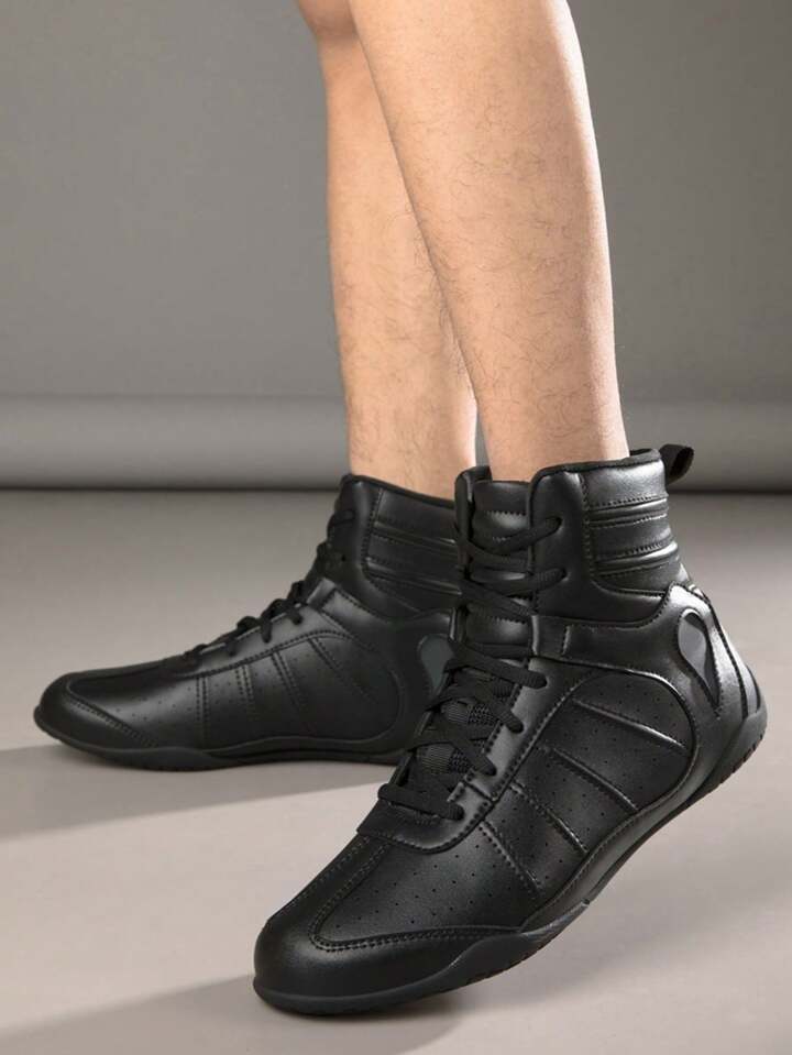 Men s Professional Combat Training Shoes High Top Wrestling Shoes For Mixed Martial Arts Breathable And Shock Absorbing Non Slip Black Boxing Shoes SHEIN USA