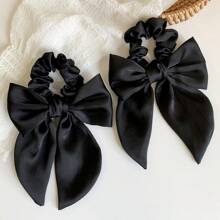 2pcs Bowknot Hair Ties With Short Streamers For Women's Ponytail Decoration Cute Valentine's Day Scrunchies Hair Ties, Casual ,Gifts Hair Accessories Head Accessories Elastic Band - Black - View 14
