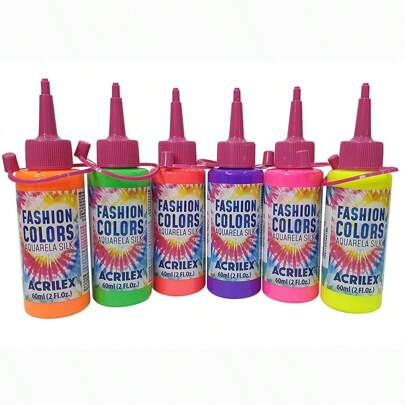 Tinta Para Tecido Tie Dye Aquarela Silk Acrilex Kit Com 6 Cores Neon potes de 60ml