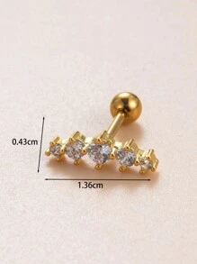 Toppiercing 1入組極簡時尚蛇形小耳釘,銅製鋯石和創意花卉設計,不鏽鋼上針,適用於軟骨穿刺 - 金黃色 - 查看 3