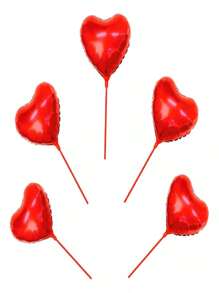 10 Balão Metalizado Coração Vermelho Centro de Mesa 22cm 10 Polegadas + Varetas - Festas Decoração