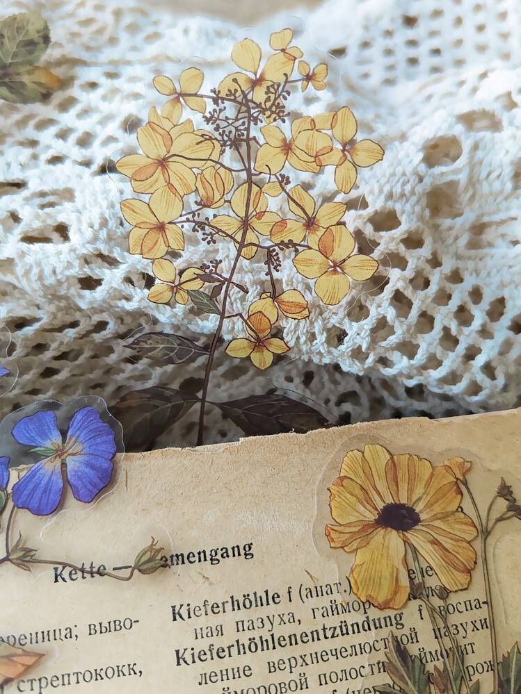1 Confezione 40 Fogli Animale Domestico Foreste Piante , Adesivi Di Decorazione Di Foglie E Frutti Per Scrapbooking Fai Da Te In Stile Vintage Floreale - Multicolore - Visualizzare 4