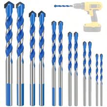5pcs/7pcs/12pcs Blue Spiral Rhinestone Drill Bit, Multipurpose Alloy Triangle Drill Bit For Opening Holes On Marble, Glass, Ceramic Tiles And Walls, Tool Accessories