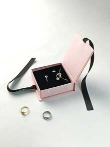 1入組珠寶包裝盒,緞帶翻轉式盒子,用於存放耳環,戒指,項鍊,手鐲,吊墜等禮品收納組織器 - 彩色 - 查看 4