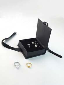 1入組珠寶包裝盒,緞帶翻轉式盒子,用於存放耳環,戒指,項鍊,手鐲,吊墜等禮品收納組織器 - 彩色 - 查看 1