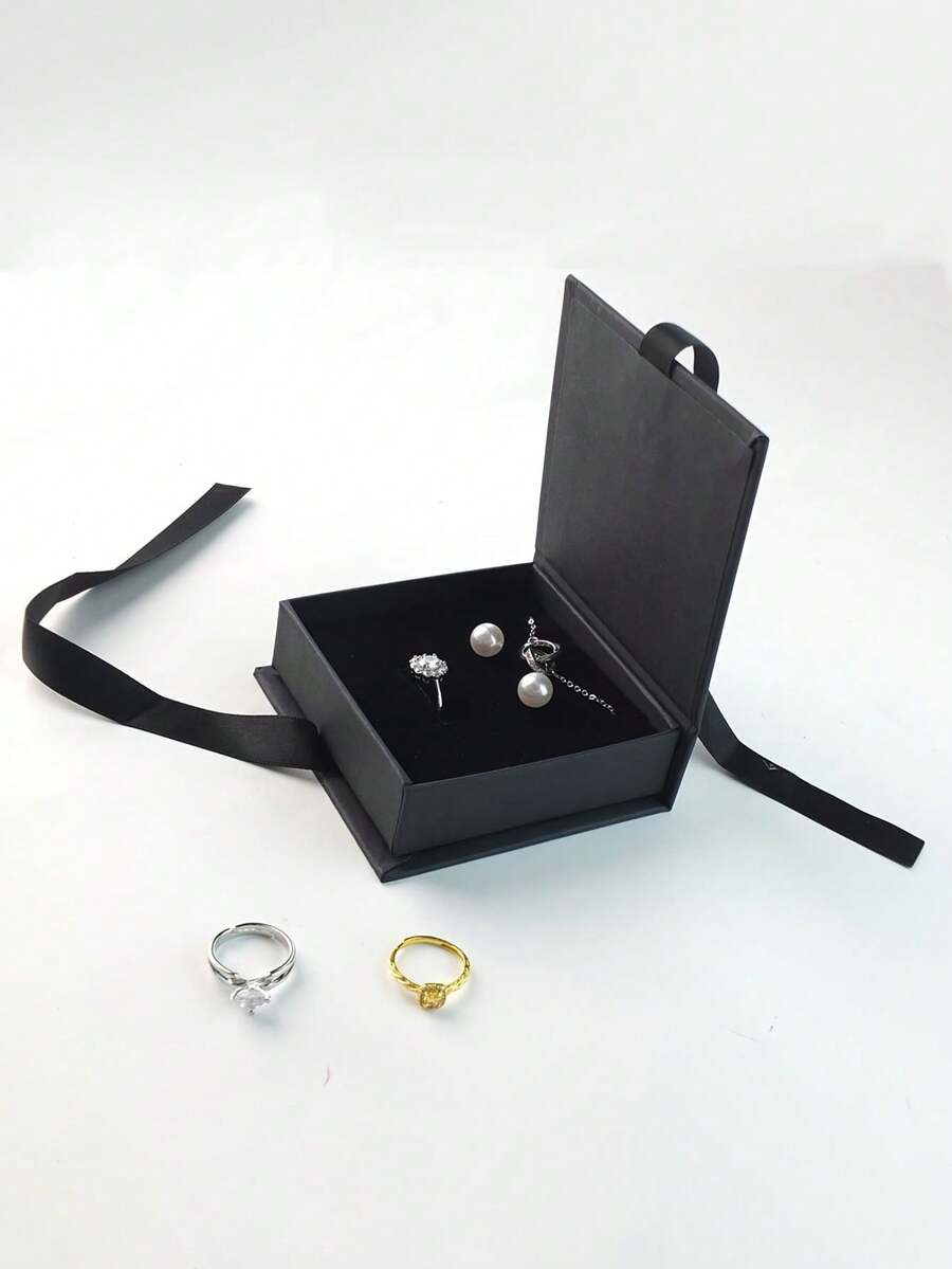 1入組珠寶包裝盒,緞帶翻轉式盒子,用於存放耳環,戒指,項鍊,手鐲,吊墜等禮品收納組織器 - 彩色 - 查看 1