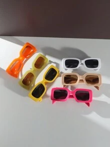 6pcs/1pc Women's Square Shaped Fashionable Various Styles & Colors Cute, Fashionable, Street-Style, High-End, Personalized Summer Dopamine Y2k Eyeglasses Set Suitable For Daily Wear, Vacation, Parties, Outdoor Activities - Female Accessory Beach Accessories For Women Glasses Shades For Summer Beach Vacation,Outdoor,Travel