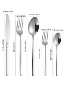 Set di posate 5 pezzi / 30 pezzi in acciaio inossidabile argento, comprende coltello, forchetta e cucchiaio, adatto per uso domestico e ristorante, cucina, regalo di Natale