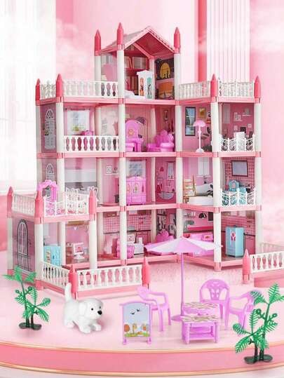 Dollhouse Set With Furniture & Accessories, Diy Building Kit For Kids' Princess Castle, Birthday Gift For Children Aged 5/6/7/8/9 And Above, Available In Various Room Sizes (4/5/7/9/11/14 Rooms),Home Decoration,Doll House,Dollhouse,Doll House Furniture