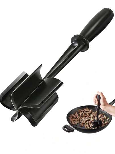1pc Black Meat Chopper Plus Heat Resistant Nylon Handheld Minced Meat Masher, Beef Masher, Non-Stick Hybrid Chopper, And Potato Masher Tool For Household Use