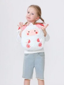 1pc Girls' Plush Animal Lamb Design Backpack With Zipper Closure, White, Suitable For Kindergarten/Daily Use - White - View 3