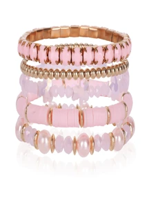 1套波西米亞風格珠子粉色手鍊套裝 - 彩色 - 查看 11