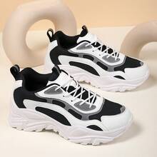 2024 年春夏必备女士厚底运动鞋，厚底休闲运动鞋，时尚设计 - 黑色 - 查看 3