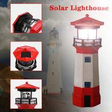 1pc Lighthouse Solar Lights 360 Degree Rotating Lighthouse Beacon Led Solar Lighthouse Light Outdoor Waterproof Led Solar Powered Lighthouse Garden Decor For Outside Outdoor Lights Garden Lights - Red - View 3