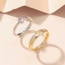 2 Miếng Xu hướng: Cắt giảm Đồng & Zirconia Dát Tim Love Cặp đôi Nhẫn - Nhiều màu - Xem 5