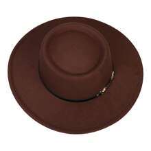 1pc Solid Color Wide Brim Floppy Felt Hat, French Fashion Round Top Knitted Felt Hat, Derby Hat, Vintage British Style Hat, Beret Knitted Hat Suitable For Travel, Vacation, Beach, And Daily Wear Street Cowboy Hat Cowgirl Hat