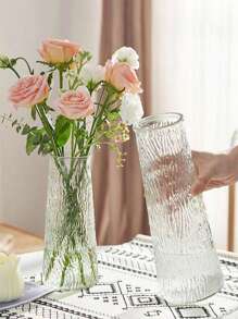 1個極簡風格透明水培豐富竹花客廳裝飾玻璃花瓶,帶有花紋浮雕設計 - 無色 - 查看 2