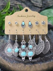 TopHanqi 36 Pairs Of Bohemian Vacation Vintage Silver Plated Series Circular Flower, Tree Of Life, Animal, Leaf, Geometric Shape, Etc. Alloy Earrings With Turquoise, White Rhinestone, Faux Pearls, Heart & Circle Shaped Beaded Stud Earrings, Minimalist, Chic, And Personalized Fashion Accessories For Women, Suitable For Daily Life, Work, Travel And Street Photography, Four Seasons Can Wear Valentines,Mom,Mother,Mother's Day,Gift
