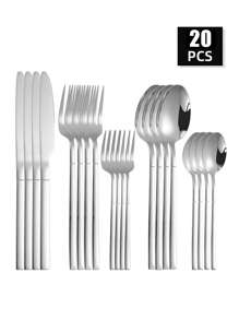 Set di posate 5 pezzi / 30 pezzi in acciaio inossidabile argento, comprende coltello, forchetta e cucchiaio, adatto per uso domestico e ristorante, cucina, regalo di Natale