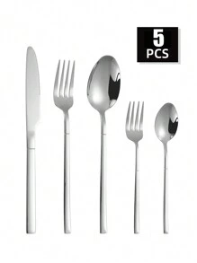 Set di posate 5 pezzi / 30 pezzi in acciaio inossidabile argento, comprende coltello, forchetta e cucchiaio, adatto per uso domestico e ristorante, cucina, regalo di Natale