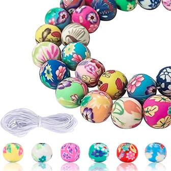 100入6/8/10/12mm圓形高分子粘土珠子,手工製作彩色圖案珠子,適用於珠寶製作的手工散珠