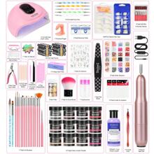 Kit de uñas de acrílico en polvo con lámpara UV/LED, pulidor de uñas, herramienta de lámpara de horneado, decoración de arte de uñas, pegatinas de uñas, papel galaxia, cortauñas y conjunto de molde francés.